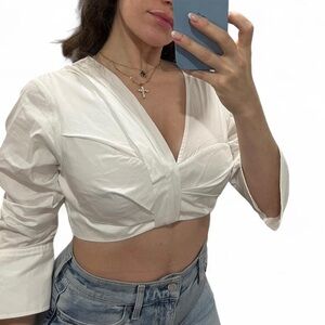 A.L.C. White V-Neck Crop Blouse
